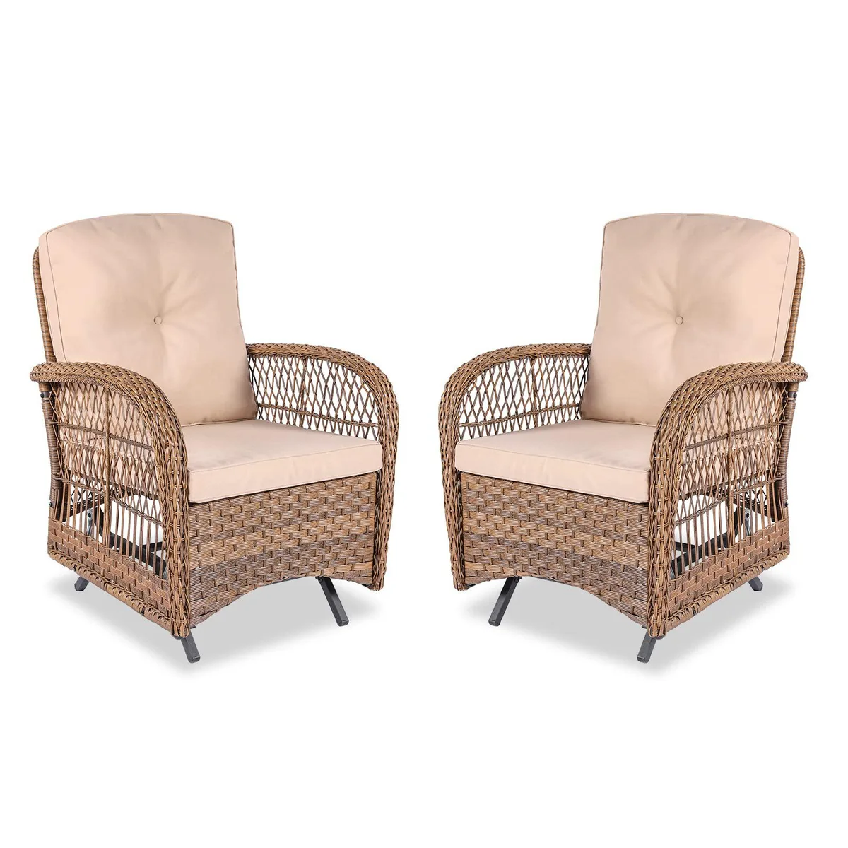 MEETWARM MEETWARM Outdoor Patio Wicker Rocking Glider Set of 2 Brown — product photo
