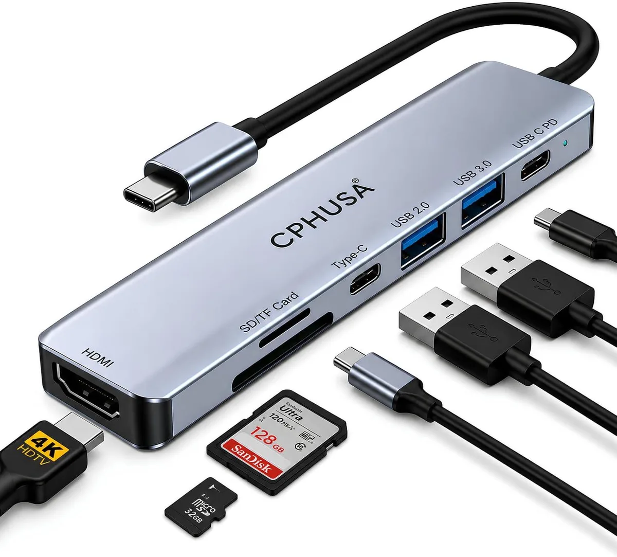 MCHOSE MCHOSE 7-in-1 USB C Hub 4K HDMI 100W PD USB 3.0 SD TF Card Reader usb display adapter — product photo