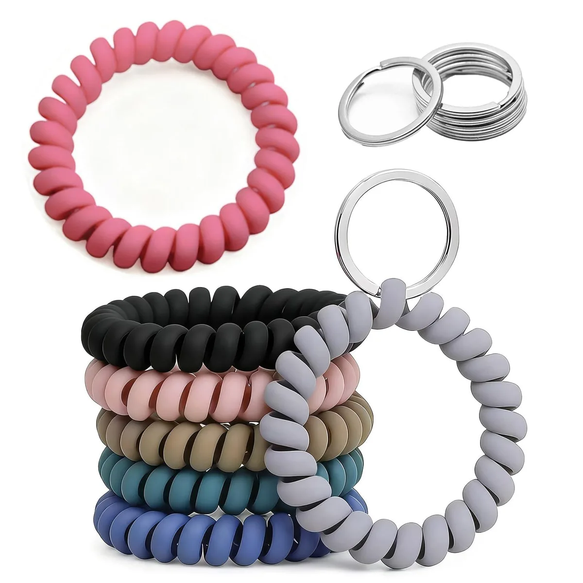  ULUEXEZA 7 PCS Spiral Coil Wrist Keyholder 1.6 in Matte Black — product photo