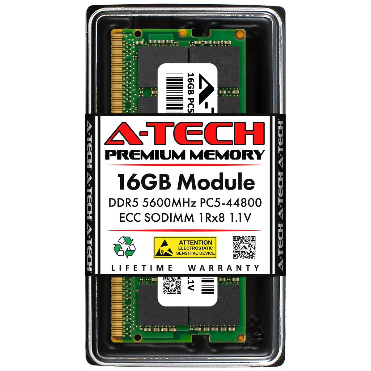 A-Tech A-Tech 16GB DDR5 5600 ECC SODIMM 1Rx8 262-Pin 1.10V server RAM — product photo