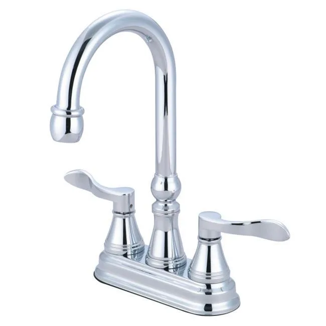 Chrome bar faucet with high arched spout and single lever handle