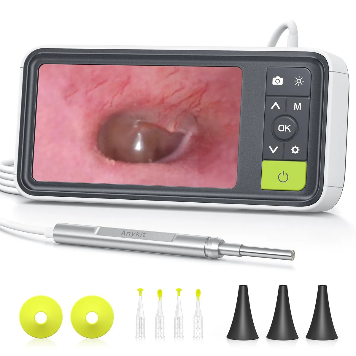  Anykit AKS450 Digital Otoscope 4.5" Screen 3.9mm 32GB Green — product photo