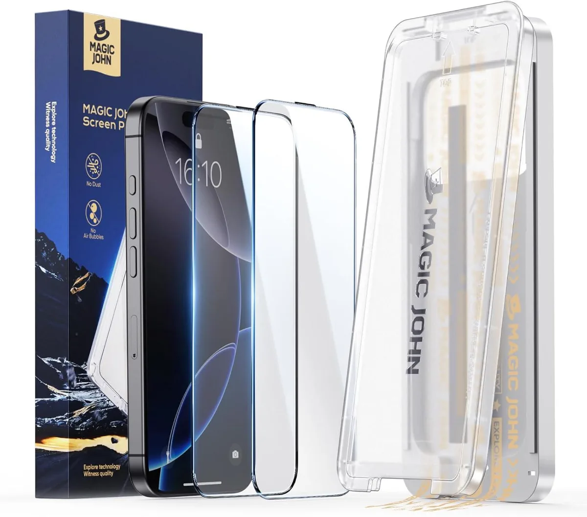 Two clear tempered-glass screen protectors for iPhone 16 Pro 6.3 inch display