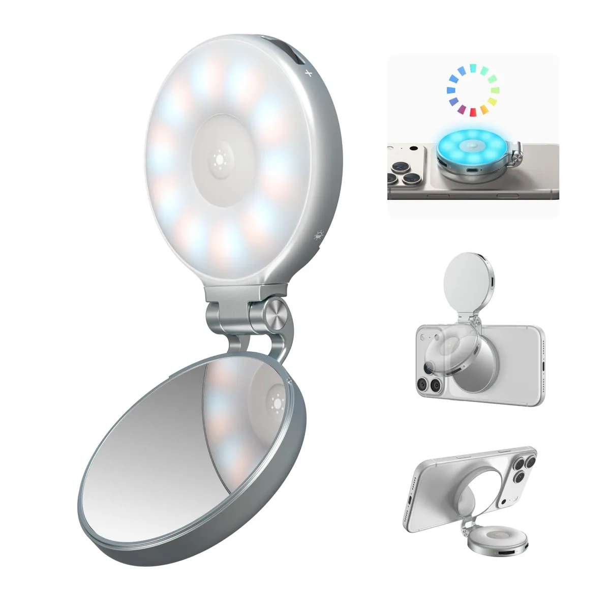  TELESIN 4-in-1 Magnetic RGB Selfie Ring Light 2500K-7000K 30 LED Silver — product photo