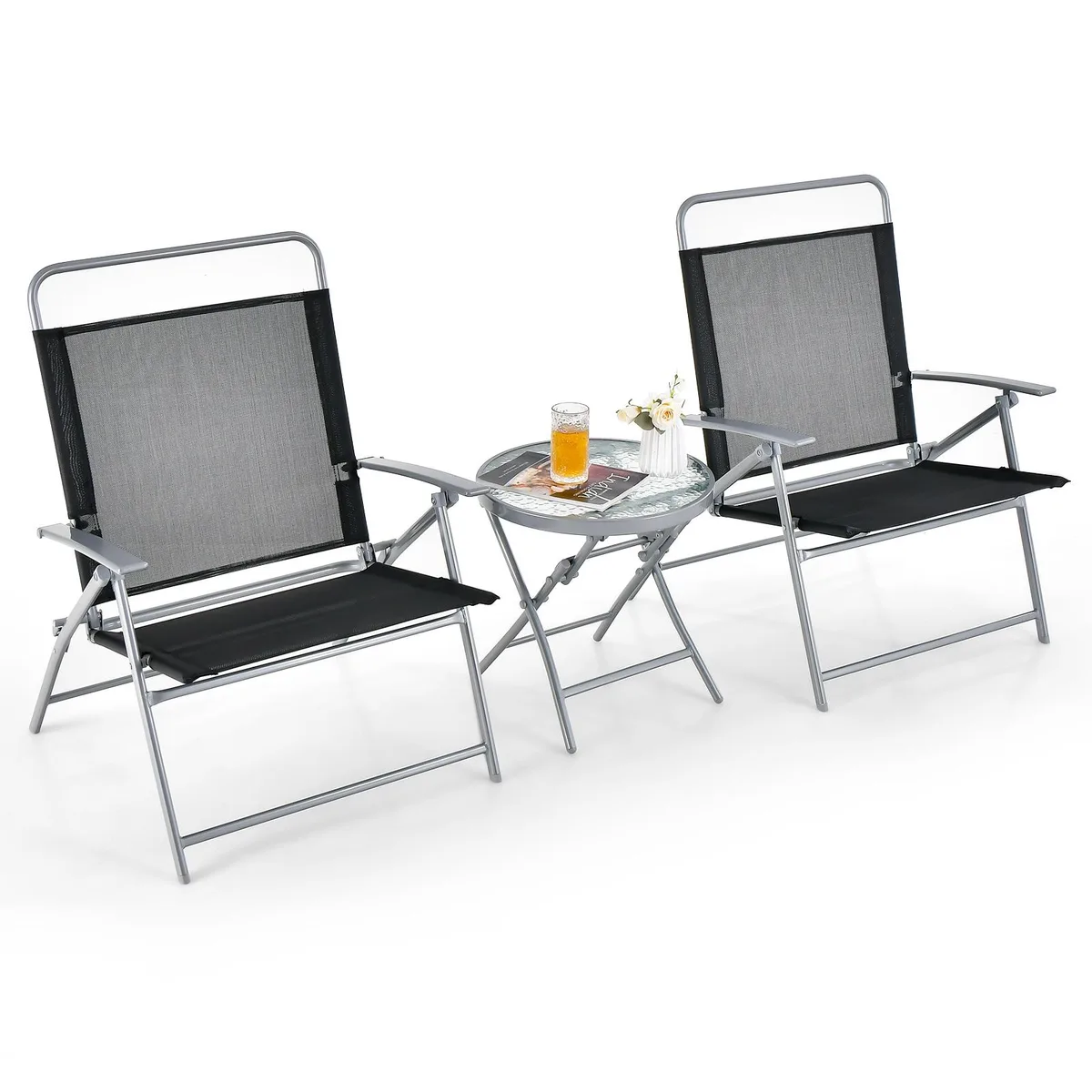 SlickBlue SlickBlue 3-Piece Folding Patio Set Black 22.5" Seat — product photo