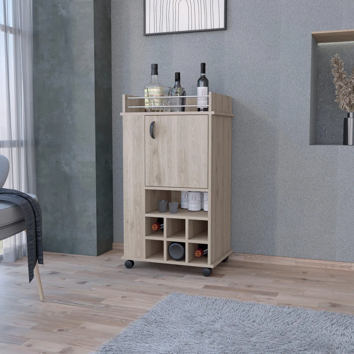 FM FURNITURE FM FURNITURE Farson Bar Cart 6 Wine Racks Light Gray FM9019MLC — product photo