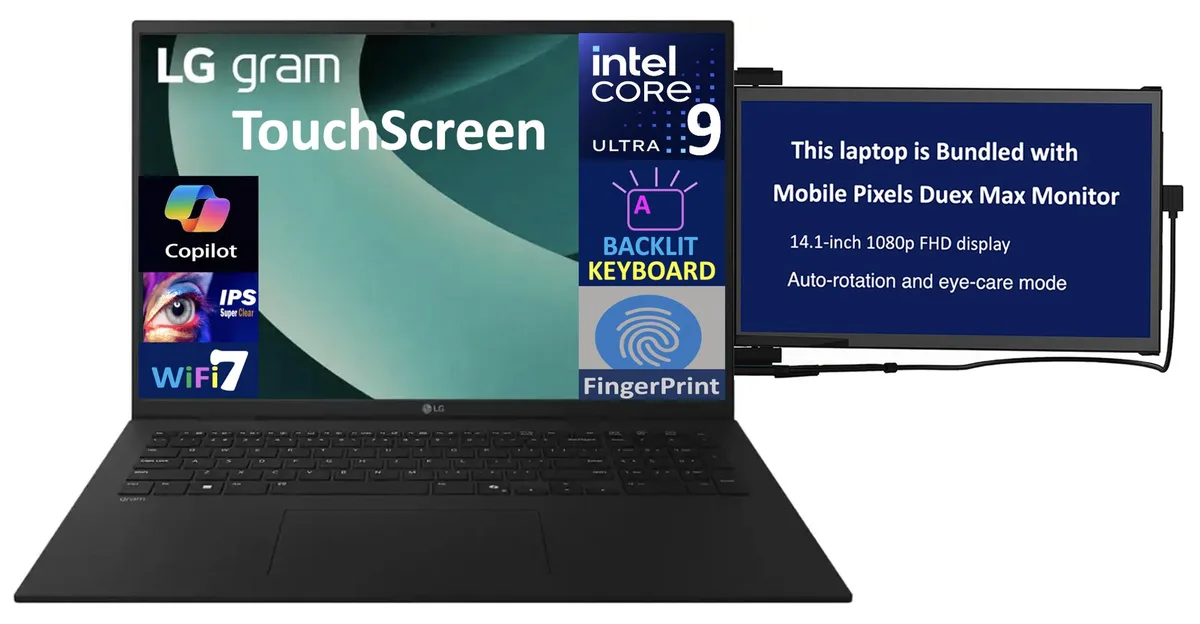 LG Electronics LG Gram 17Z90TL Ultra 9-288V 32GB 2TB 17" Touchscreen w/Duex Max DS Monitor — product photo