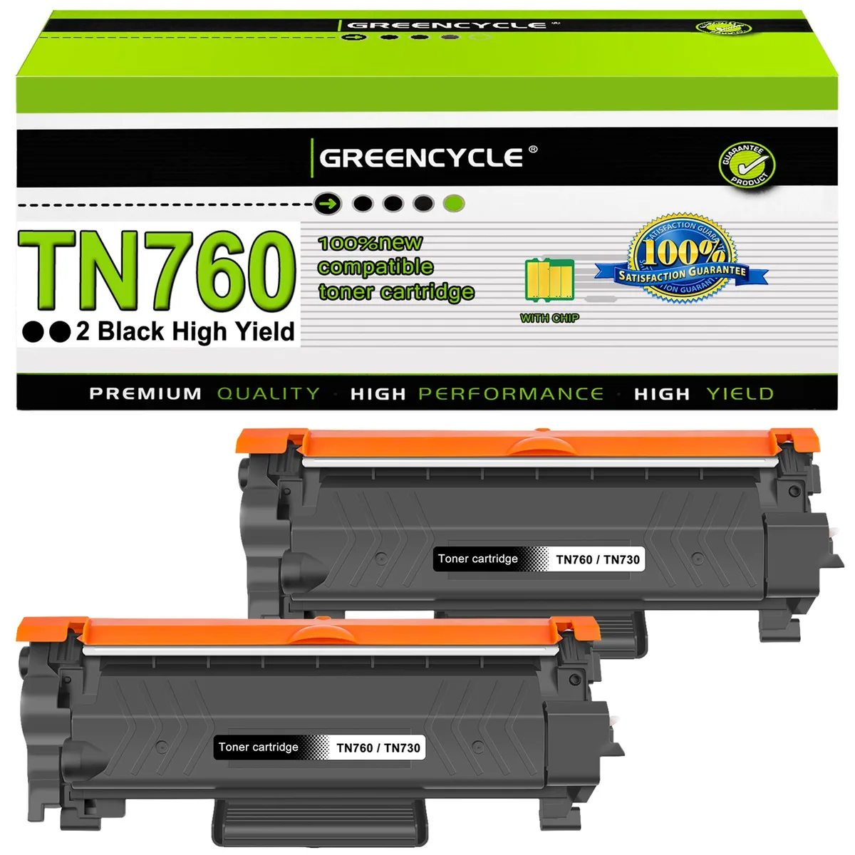 GREENCYCLE GREENCYCLE TN760 Black Toner Cartridge 2-Pack 3000 Pages — product photo