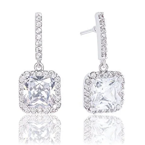 ORROUS &amp; CO ORROUS &amp; CO 18k Gold Plated Asscher Cut Halo Cubic Zirconia Drop Earrings 2.60 carats — product photo