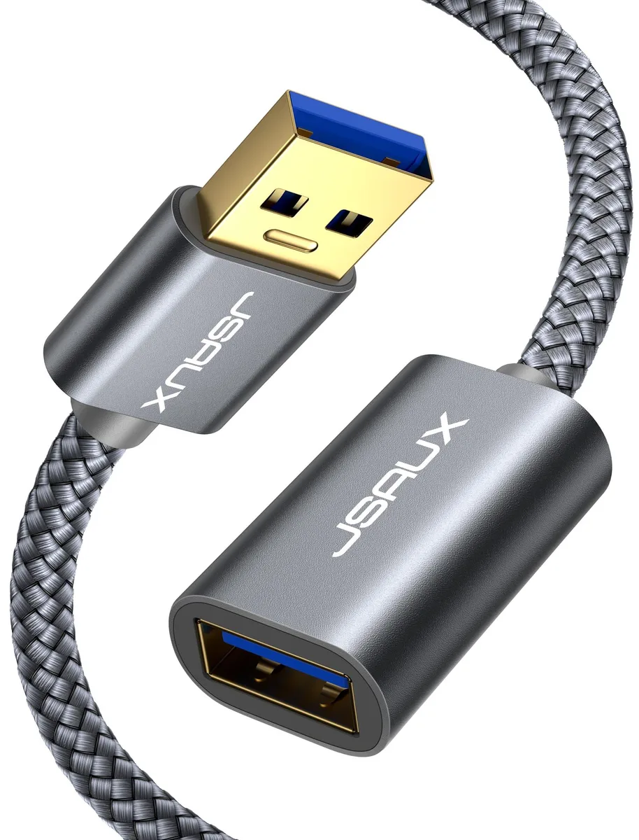  JSAUX USB 3.0 Extension Cable 1.6 ft Male-to-Female Grey Braided — product photo