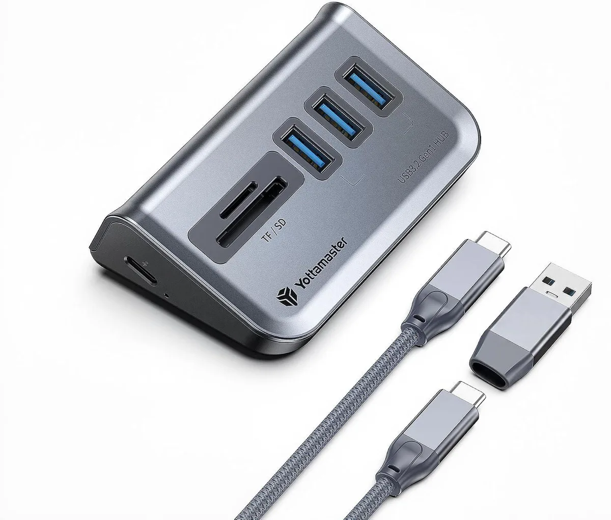 MCHOSE MCHOSE USB 3.0 Hub Card Reader Triangle 34° 3×USB-A 3.2 Gen1 SD TF 1.64ft — product photo