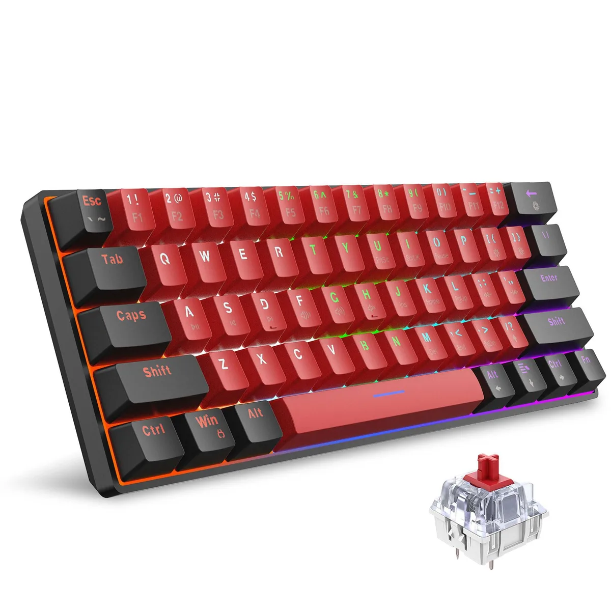  Snpurdiri V900 60% Wired Mechanical Gaming Keyboard 61keys Black-Red Red Switches RGB — product photo