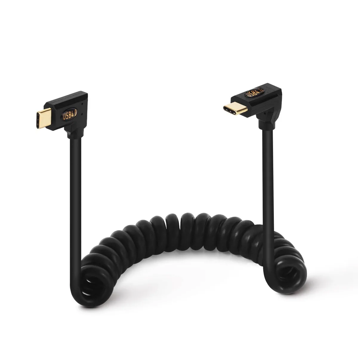 BUCIER BUCIER USB 4.0 Type C Coiled Cable 3.9ft Bidirectional 40Gbps Left Right Angle Male 240W 8K@60Hz — product photo