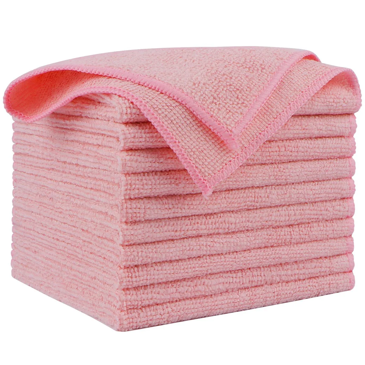 Stack of ten square blue microfiber cloths 12x12 inches