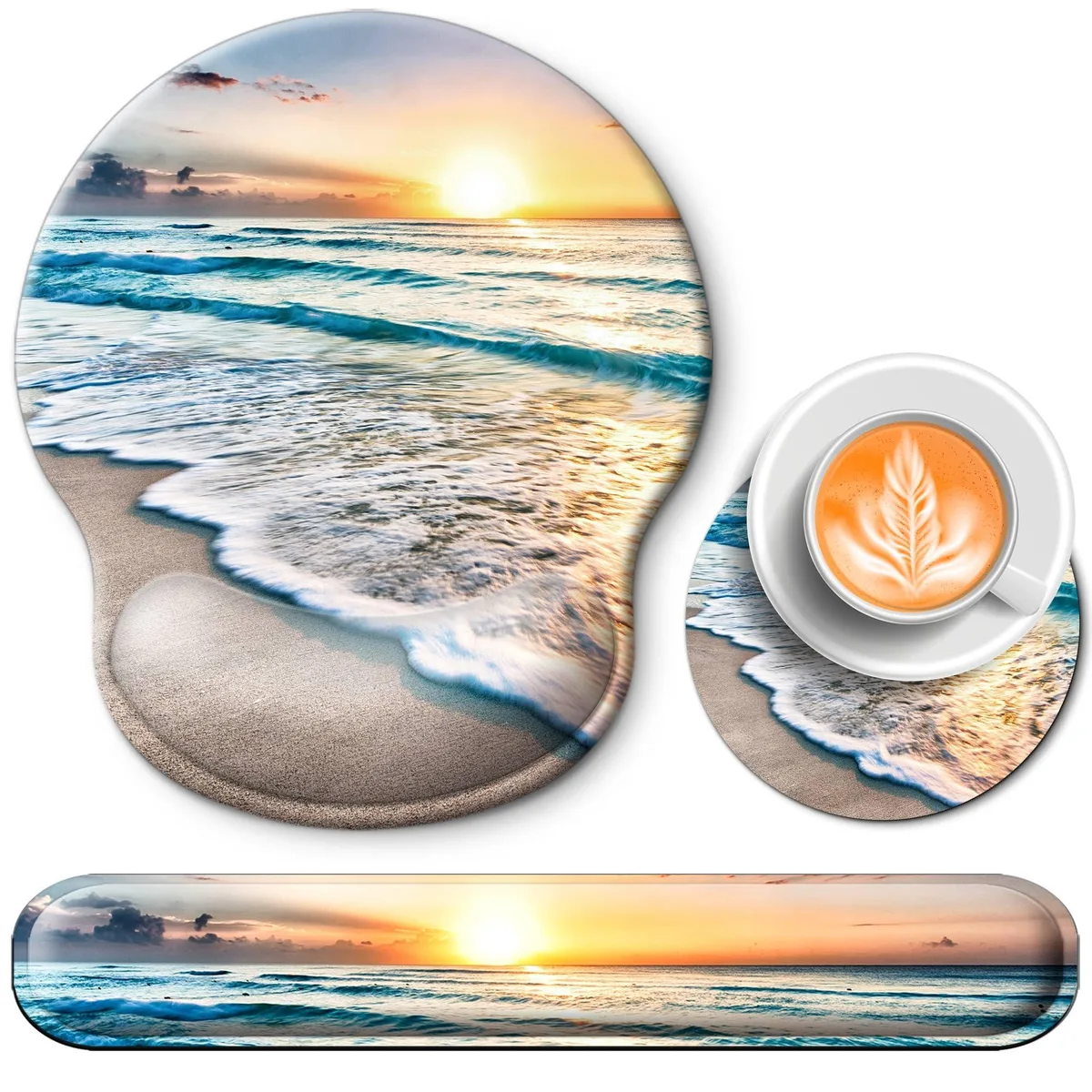  Wiabsi WIB-008 Ergonomic Mouse Pad Set with Gel Wrist Rest and Coaster, A1-Beach — product photo