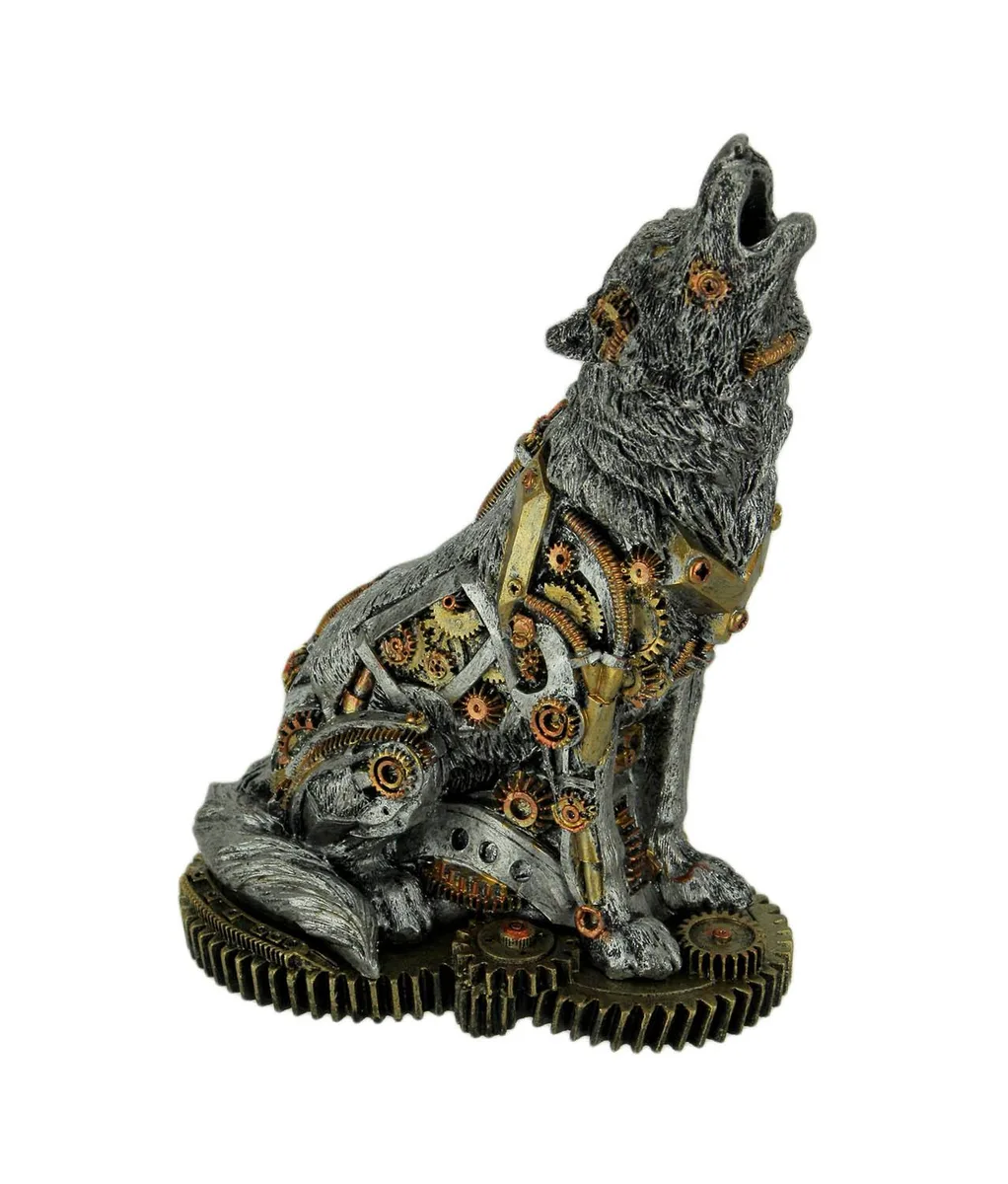 Everspring Import Co. Everspring Import Co. Mechanical Steampunk Howling Wolf Cyborg Dog Resin Statue 7.5 Inches High — product photo