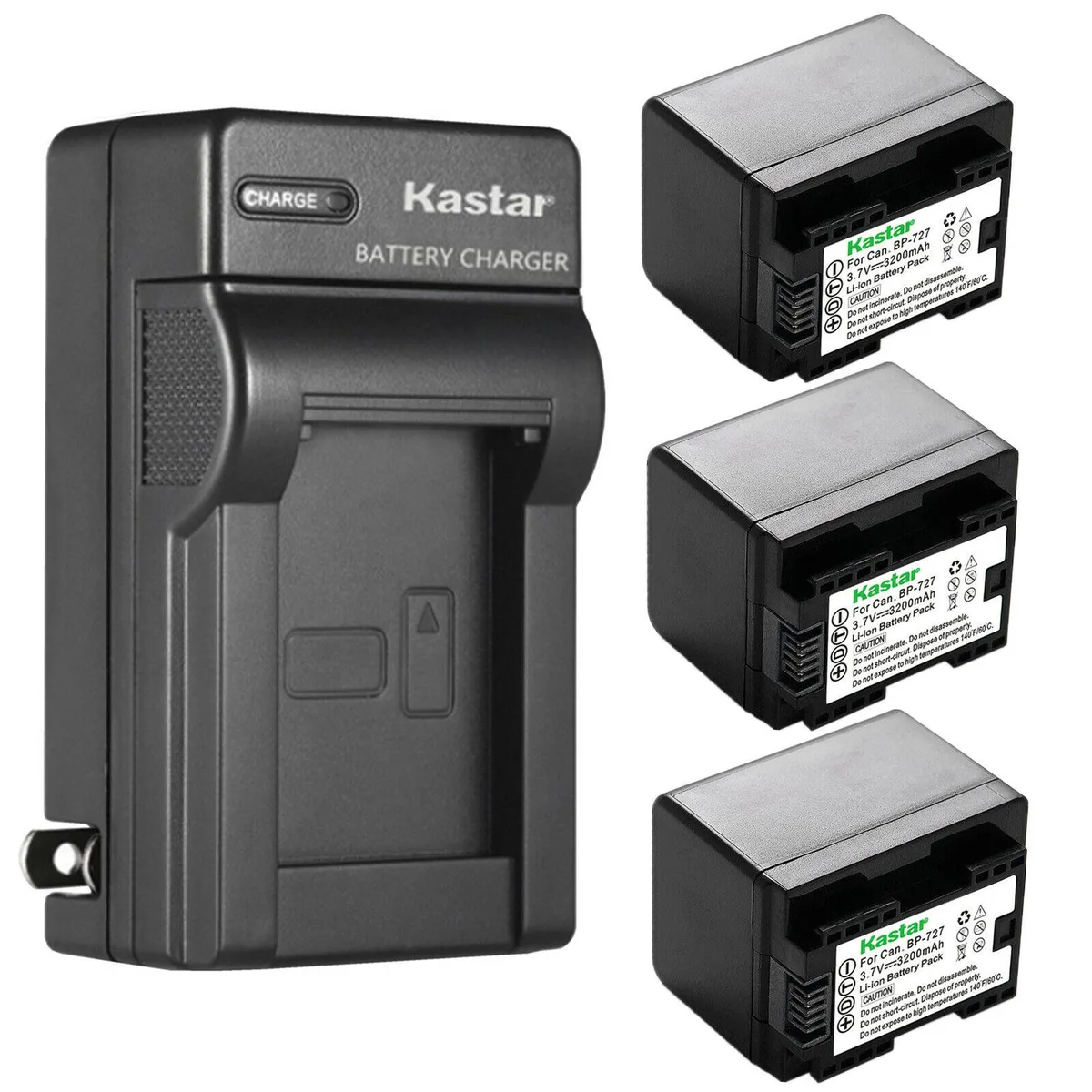 Kastar Kastar BP-727 3-Pack Battery &amp; AC Charger for Canon VIXIA HF R40 R42 R50 R52 R60 R62 — product photo
