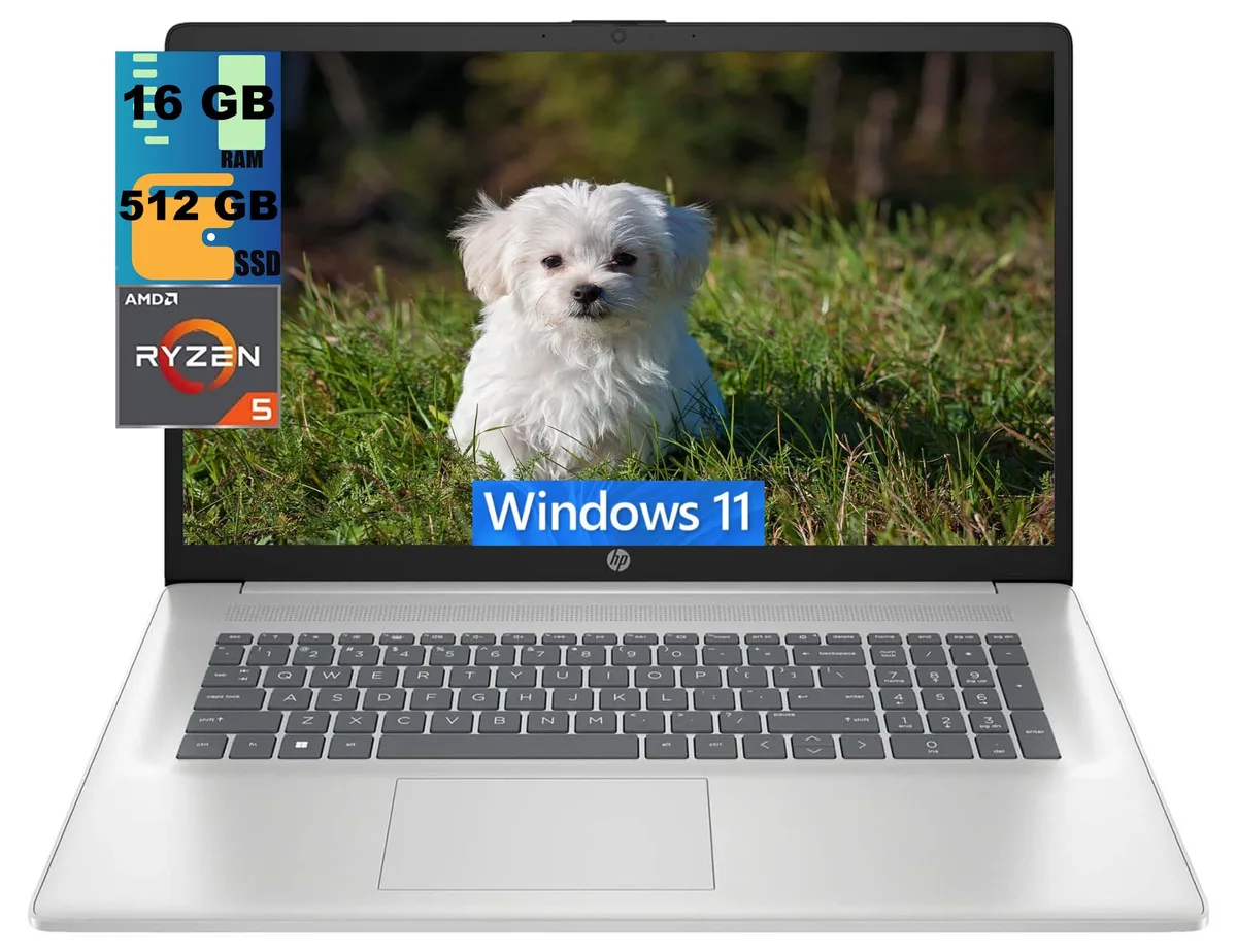 HP HP 17 laptop AMD Ryzen 5 7430U 16GB 512GB 17.3" FHD Silver Bluetooth 5.3 — product photo