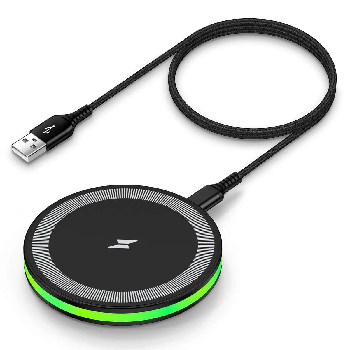 Ultra-thin 13mm round wireless charging pad with metal finish, 105g