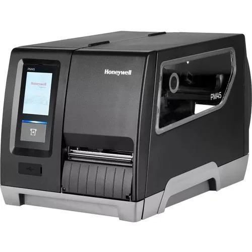 Honeywell PM45A industrial label printer, grey enclosure, Ethernet port visible