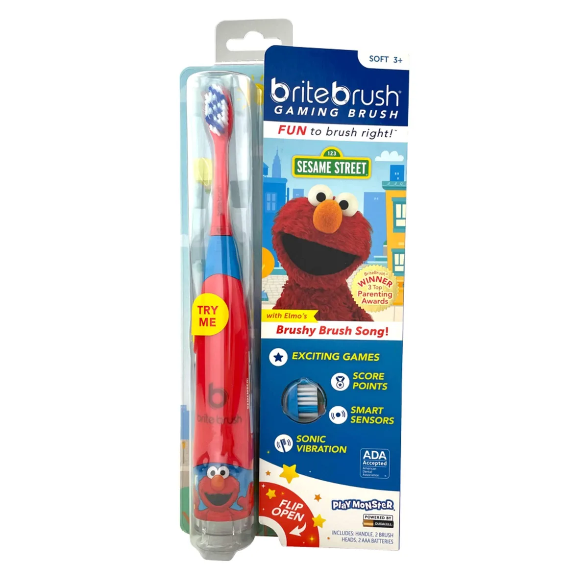 Multicolour Elmo electric toothbrush with oval brush head and three speed settings