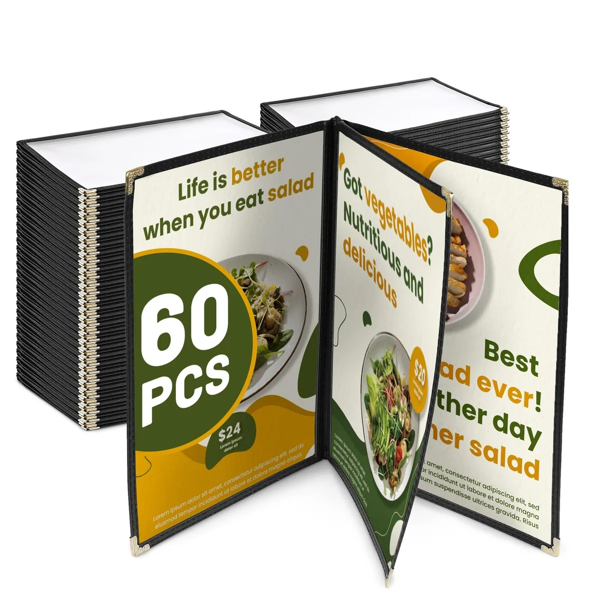 Yescom USA, Inc. Yescom USA, Inc. WeChef 60 Pack Menu Covers 14 x 8.5 inch Book Style 3 Pages 6 Views — product photo