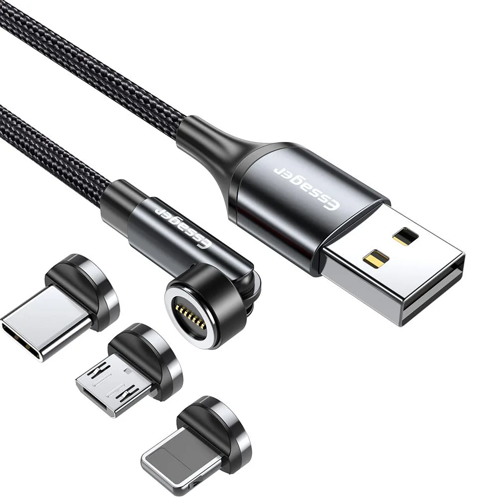 ESTONE ESTONE Essager WX USB-C Magnetic Cable 540° Rotating 3.0A QC 3.0 480Mbps 3.3ft Black — product photo