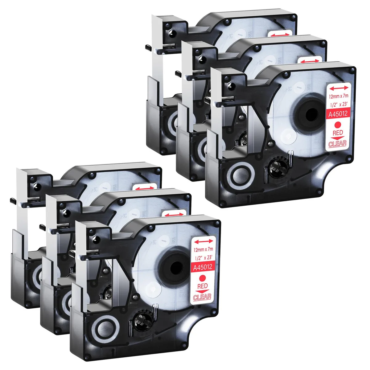 GREENCYCLE GREENCYCLE D1 Label Tape 6 Pack Red on Clear 12mm 23ft — product photo