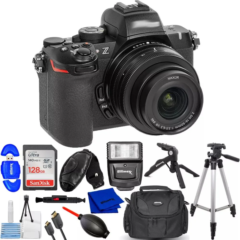 Nikon Z50 II mirrorless camera with 16-50mm lens and 12 accessory pieces