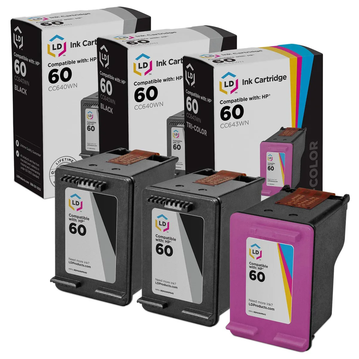 LD Products LD Products HP 60 Ink Cartridge 2 Black 1 Color — product photo