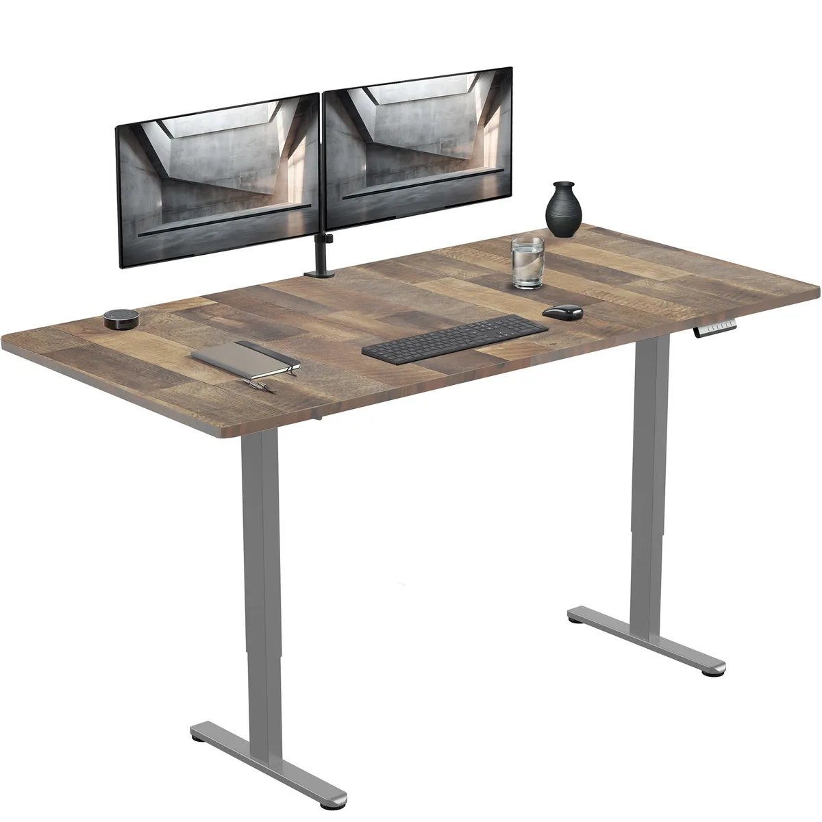 VIVO VIVO Electric Dual Motor 71 x 36 Standing Desk Reclaimed Wood Gray Frame 220 lbs — product photo