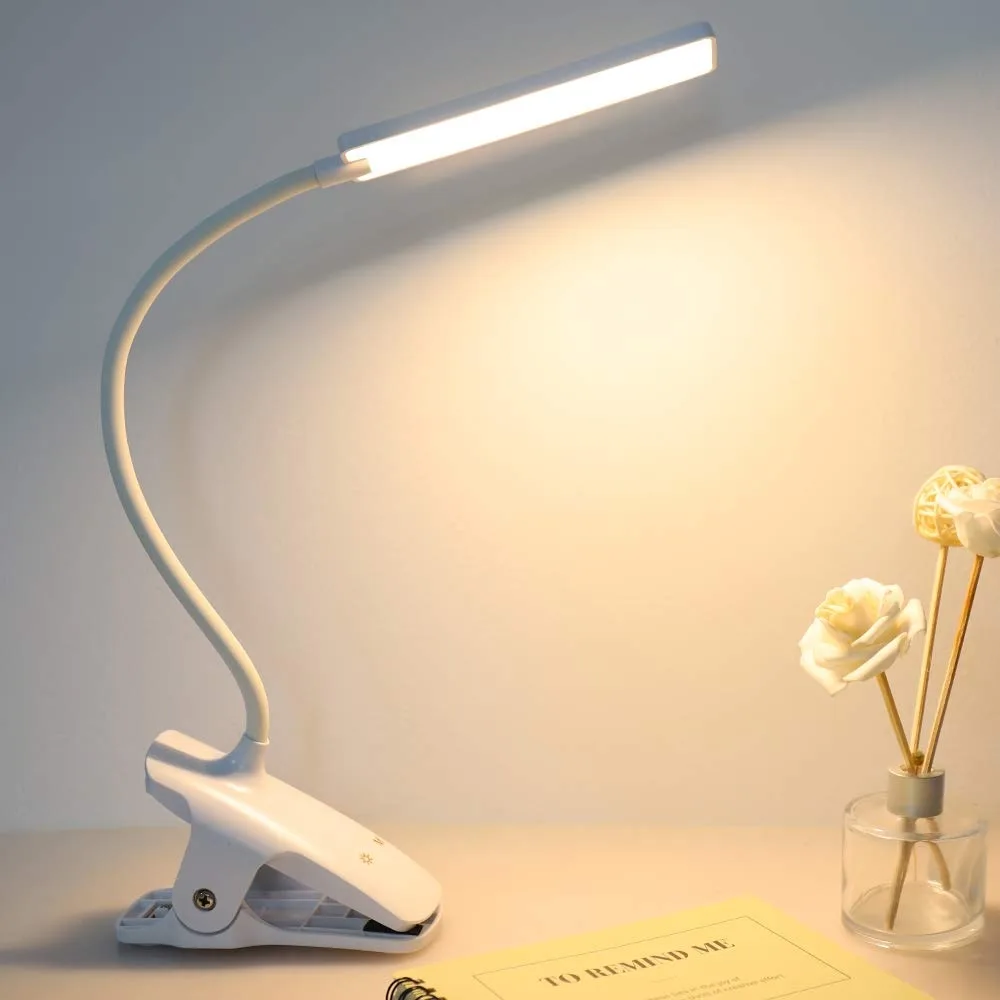 Clip-on LED book light with flexible neck, 24 LEDs, USB rechargeable 1800mAh battery