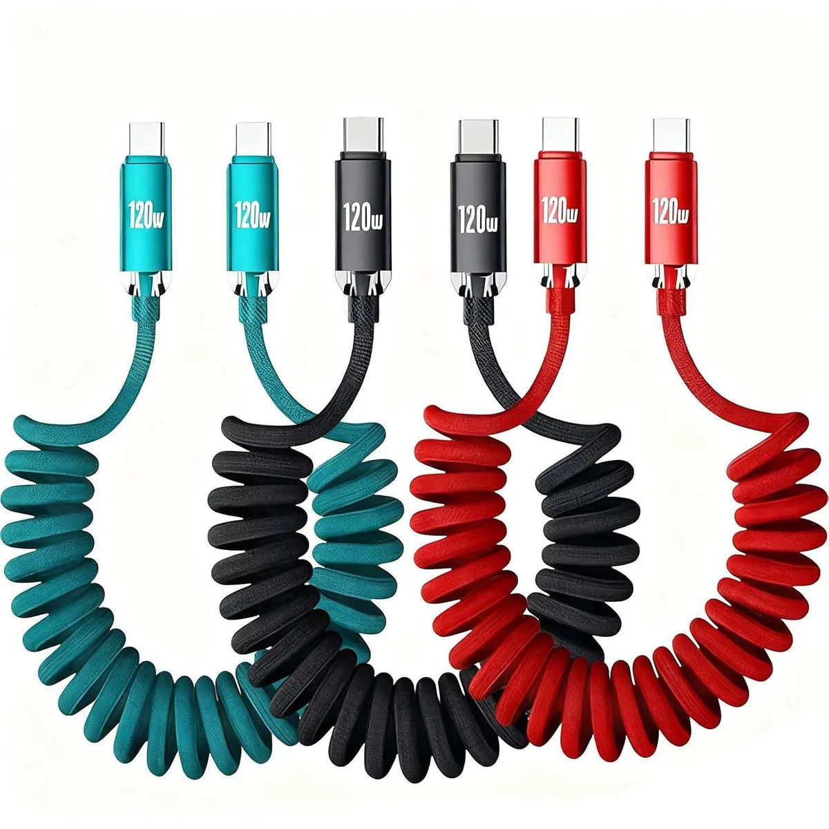 Mobee Mobee Coiled USB-C Cable 3 Pack 120W Retractable Nylon Braided 3.3FT Type-C to Type-C — product photo