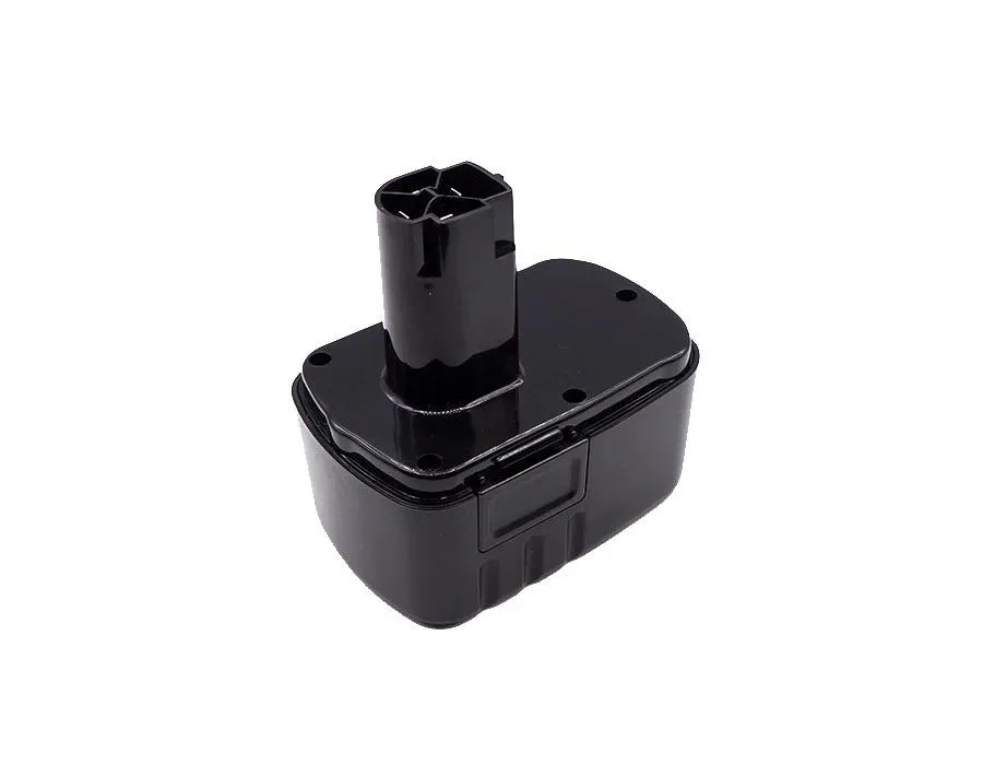 Rectangular black battery pack with label showing model numbers