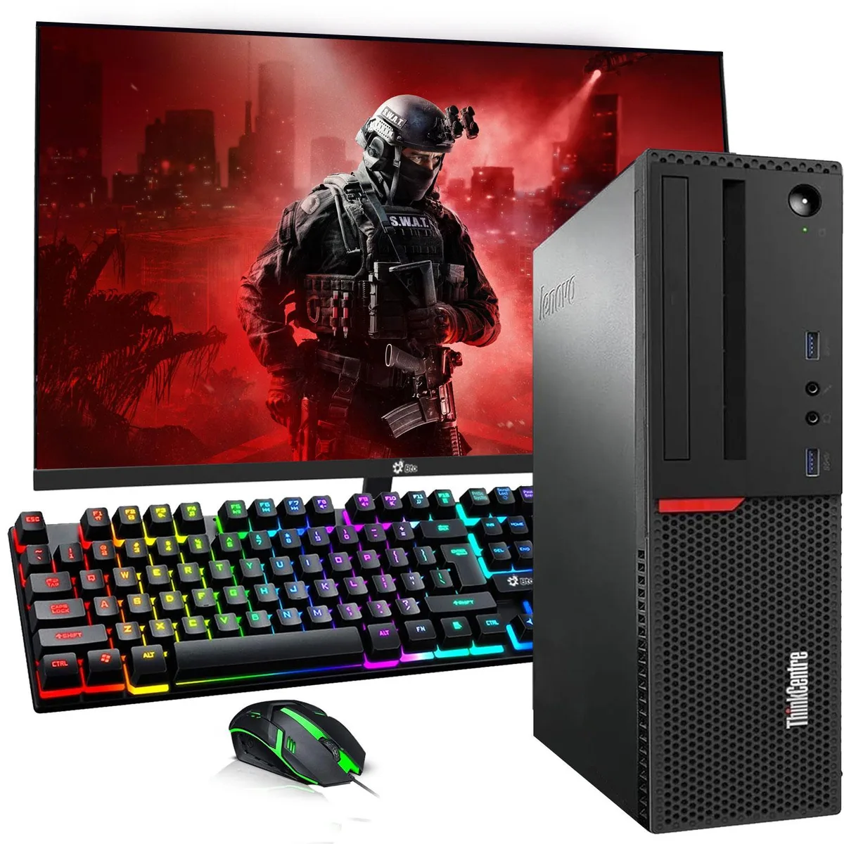 Lenovo Lenovo ThinkCentre SFF desktop PC i5-6500 16GB 1TB SSD GT1030 24" monitor WiFi RGB KB/Mouse Win11 Pro REFB — product photo