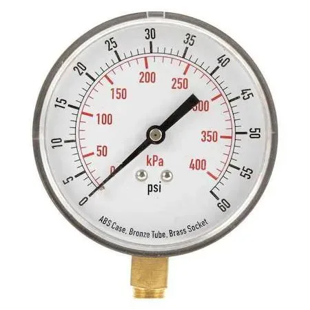 Value Brand Value Brand 4FLX7 Commercial Pressure Gauge 0 to 60 psi 3 1/2 in Dial 1/4 in — product photo