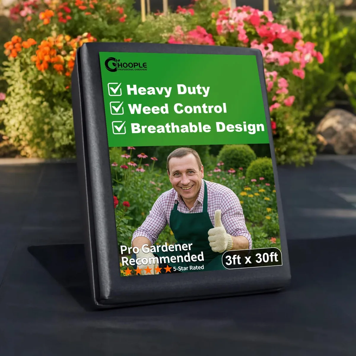 HOOPLE 3ft x 30ft Heavy Duty Weed Barrier Landscape Fabric 3.2oz — product photo