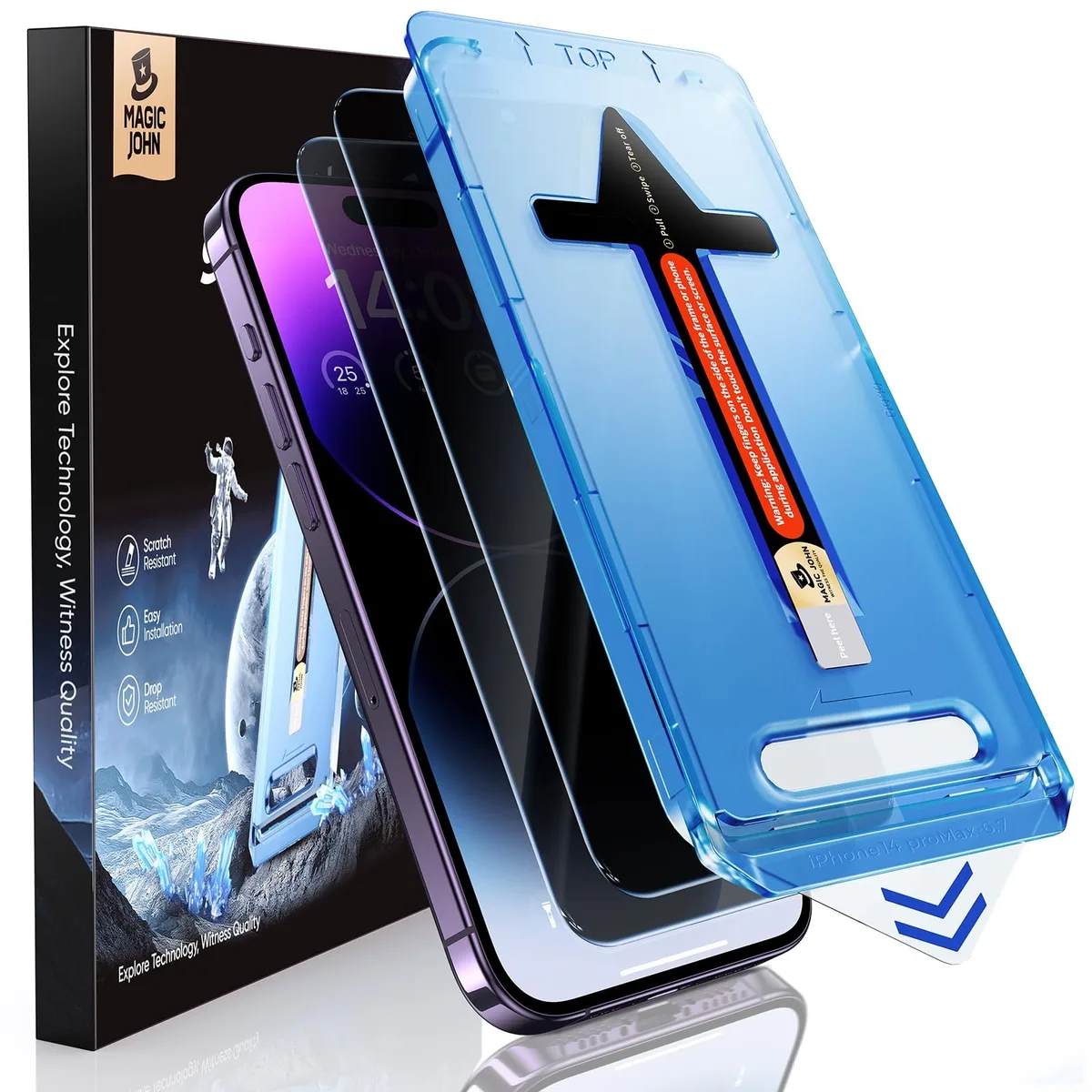 Clear glass screen protector with alignment kit for iPhone 14 Pro Max 6.7 inch