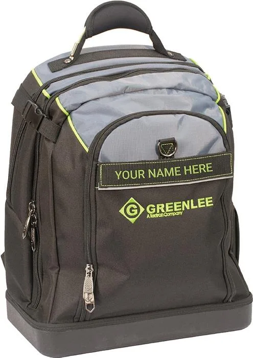 Black polyester tool backpack with 27 pockets, two handles and adjustable shoulder strap