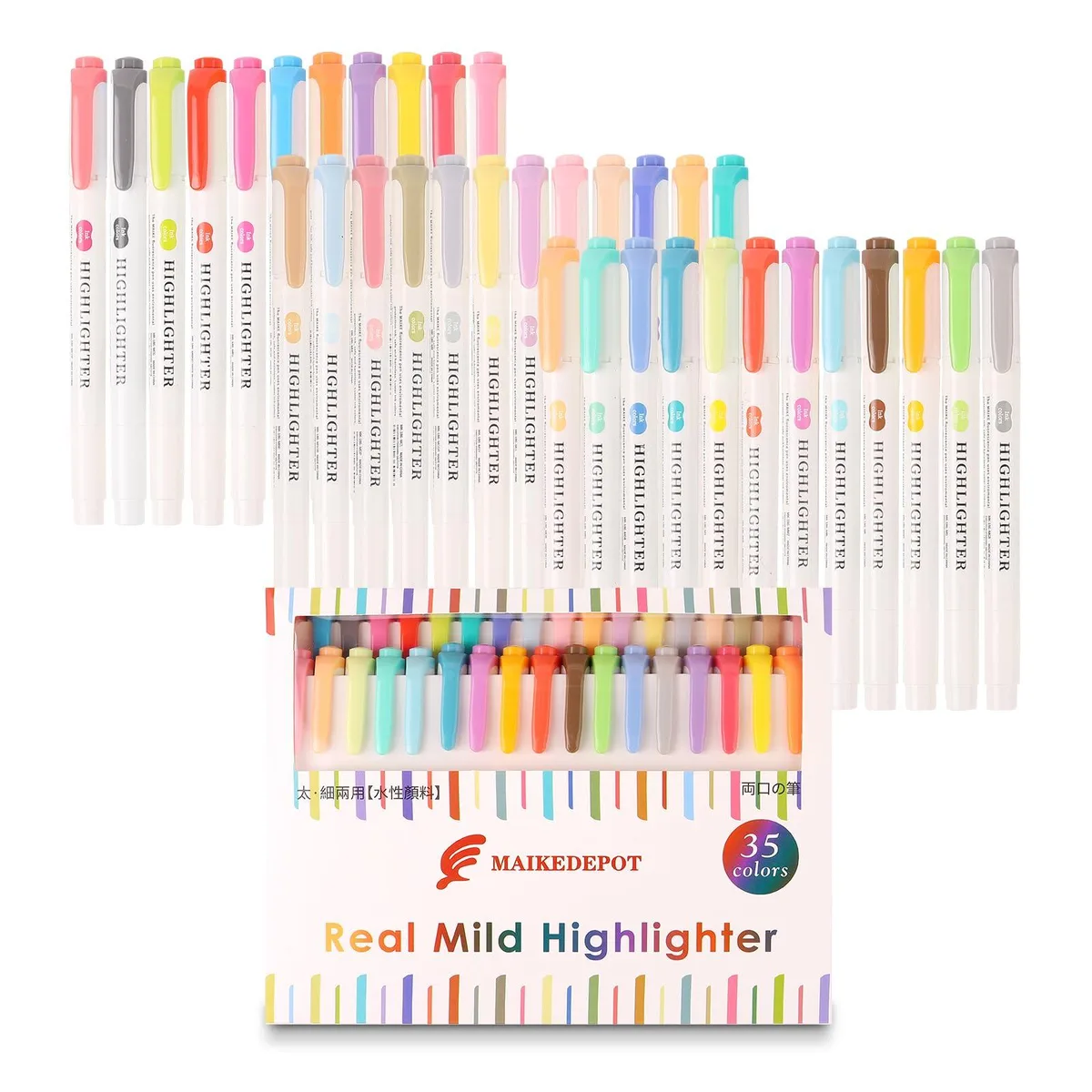  MAIKEDEPOT 186 Pastel Highlighters 35 Pack Dual Tip 1.0mm 4.0mm — product photo