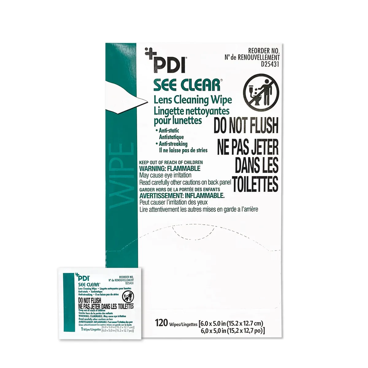 Box of 120 individually wrapped lens cleaning wipes