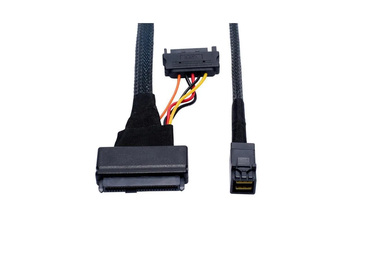 BUCIER BUCIER Internal 12G HD Mini SAS SFF-8643 to U.2 SFF-8639 NVMe PCIe SSD Adapter Cable with SATA Power 0.5m — product photo