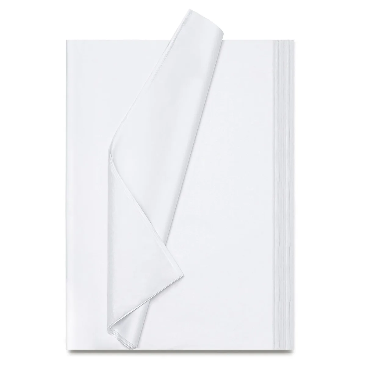 Stack of 115 white tissue sheets, 14 by 20 inches, acid-free, roll form