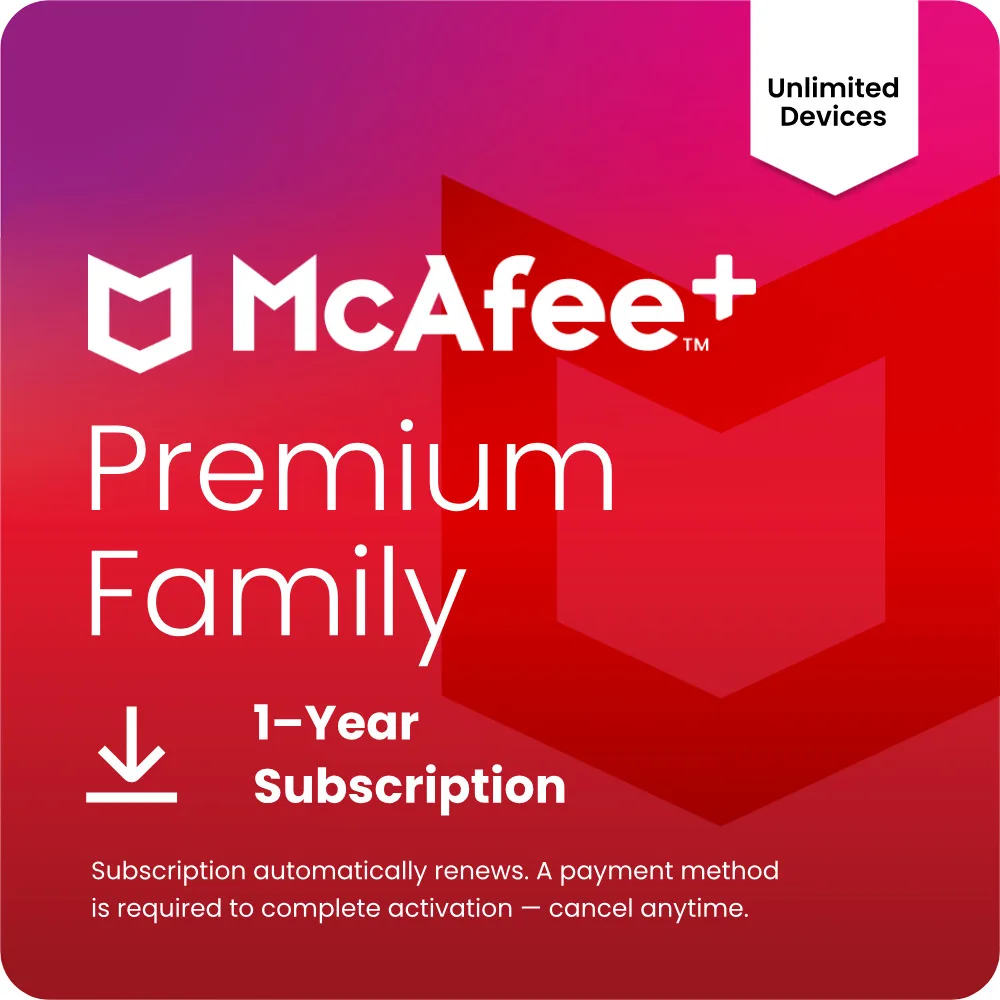 McAfee McAfee MPP51ENGURPFD Premium Family Unlimited Devices 1 Year Antivirus — product photo