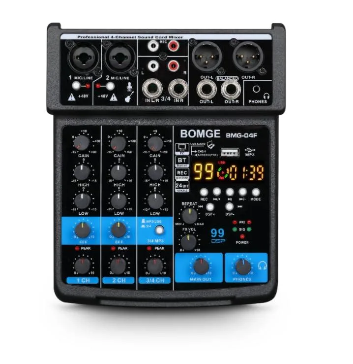  Numark 04F 4-Channel DJ Mixer with Bluetooth, USB, 48V Phantom Power, 99 DSP — product photo