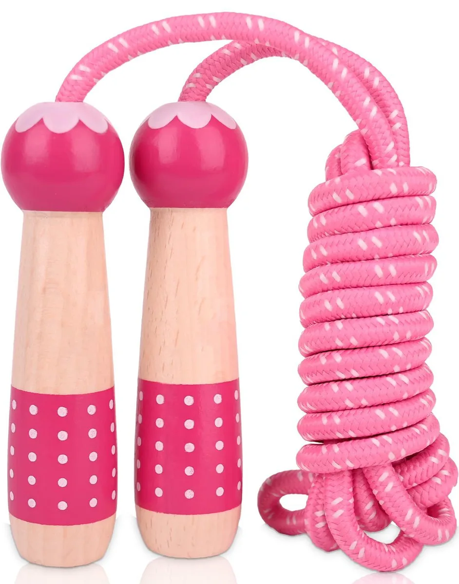  EGOSKY Pink Adjustable Cotton Skipping Rope 7.2ft Wooden Handles — product photo