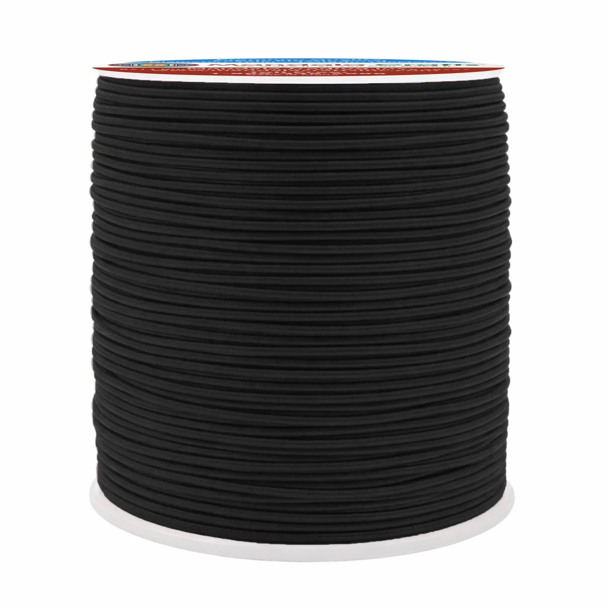 Black elastic cord on a spool, 1mm round, 109 yards