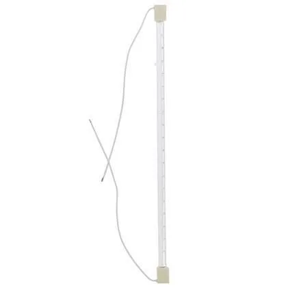 Clear linear T3 quartz halogen heat lamp with sleeve and leads base