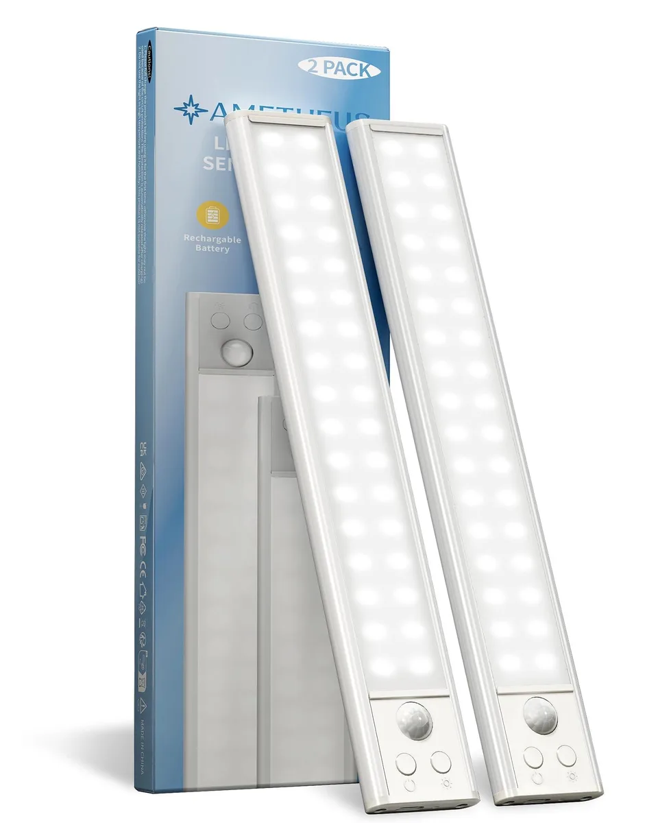 Two white 10-inch ABS bars with magnetic mounts and USB-C charging cable