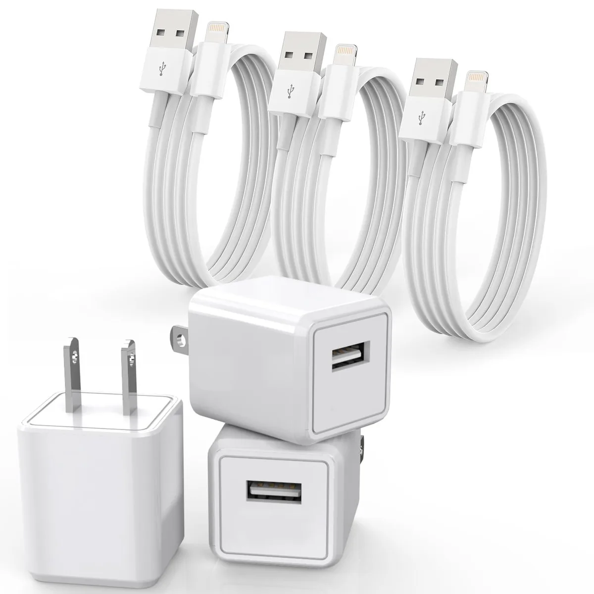 No Sew No Sew 3-pack MFi Lightning cable 3 ft + USB charger white — product photo